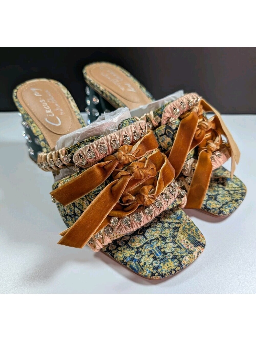 Circus NY Womens 9 Ocean Sapphire Vera Blue Green Rhinestone Block Heel Mule